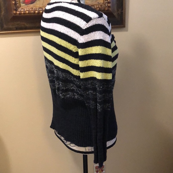 Curio big mop button dow long sleeved striped cotton blend cardigan sweater - Picture 3 of 11